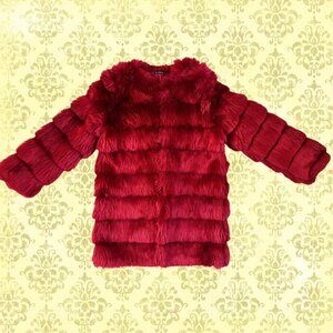 Shein Deep Red Glam Layered Faux Fur Fringe Jacket Small S/M